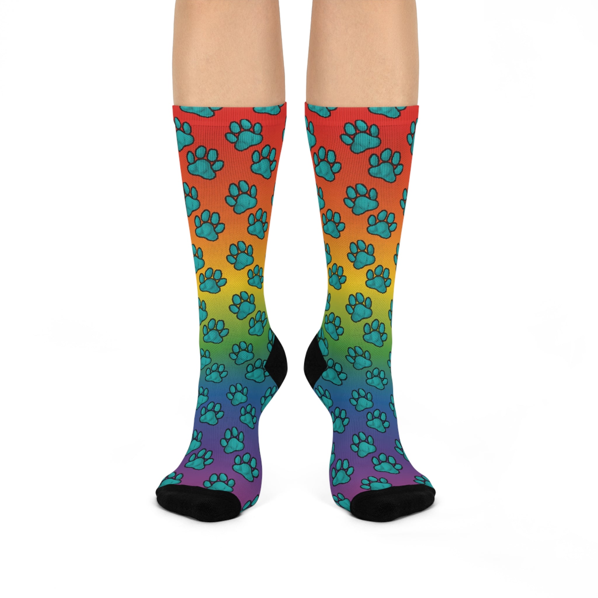 Rainbow Paw Print Cushioned Crew Socks