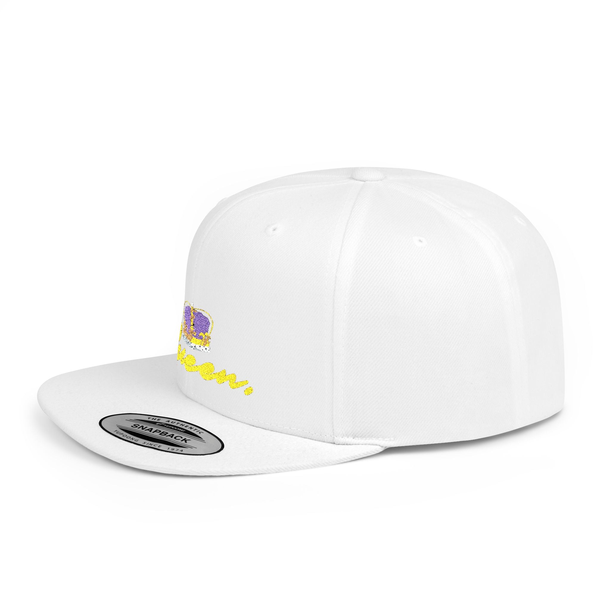 Queen Script Flat Bill Snapback Hat with Crown Embroidery