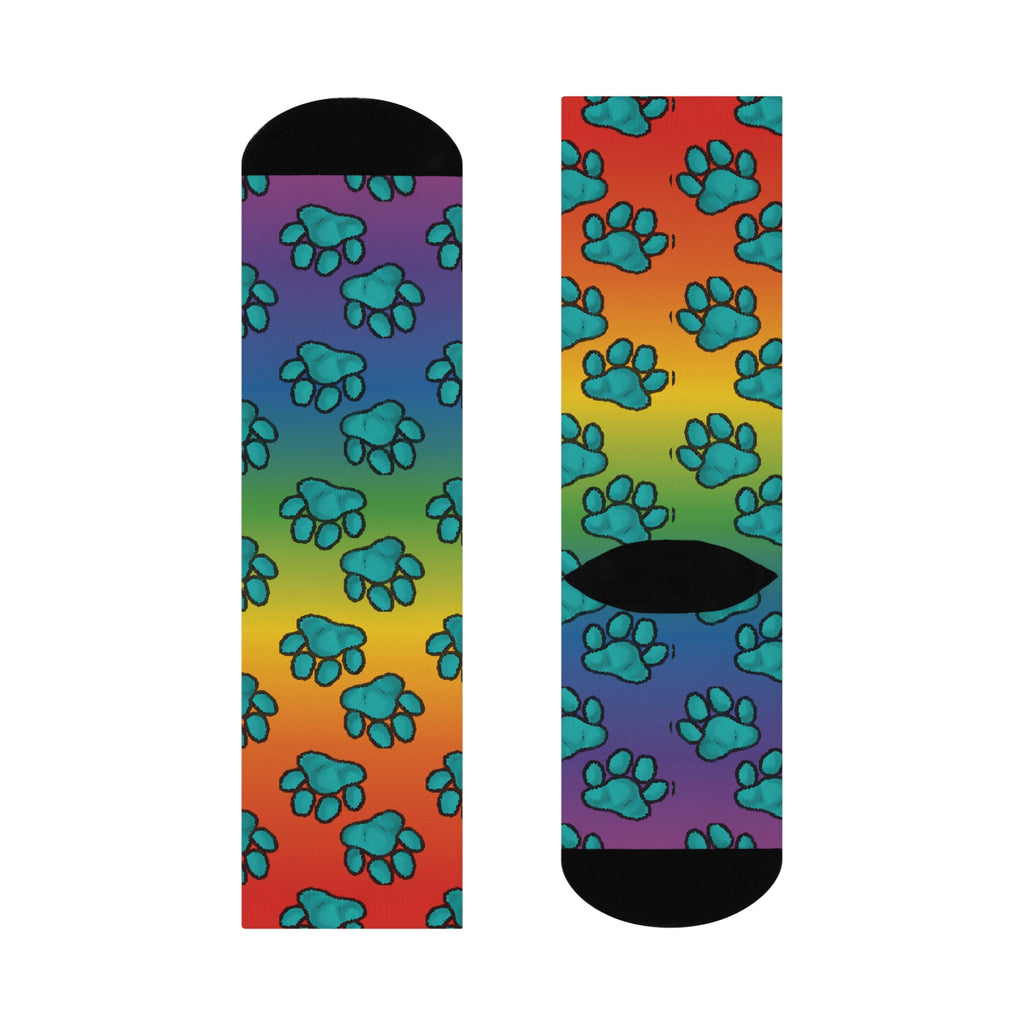 Rainbow Paw Print Cushioned Crew Socks