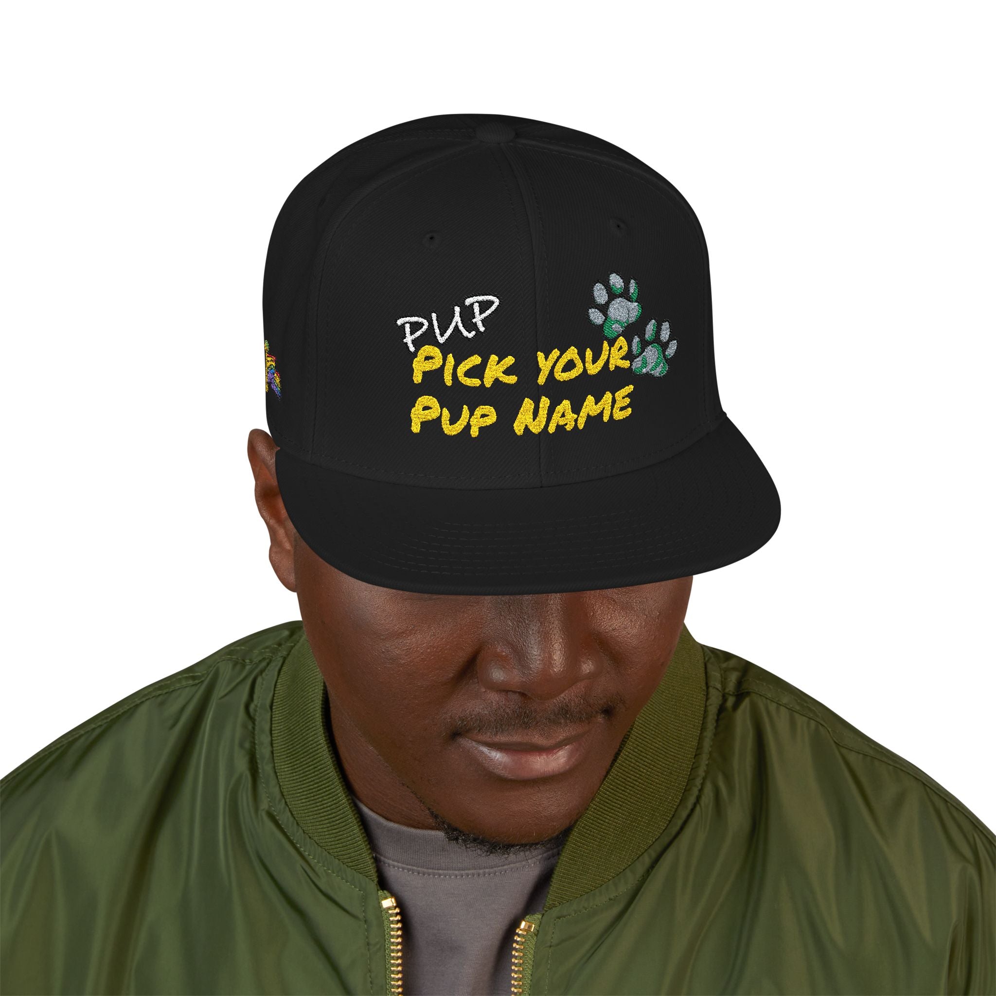 Embroidered Paw Print Snapback Hat – Customizable "Your Name/Frame" Streetwear Cap