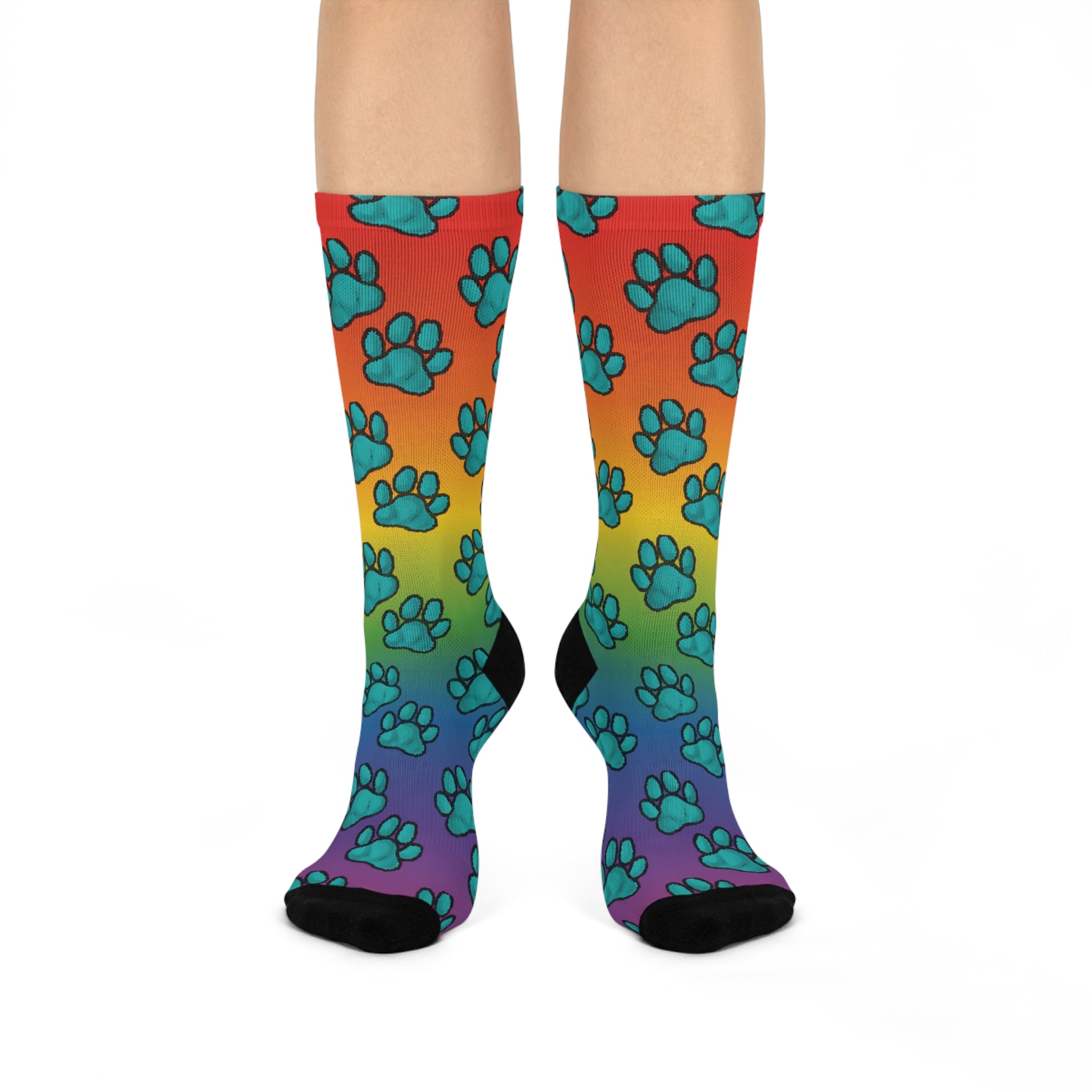 Rainbow Paw Print Cushioned Crew Socks