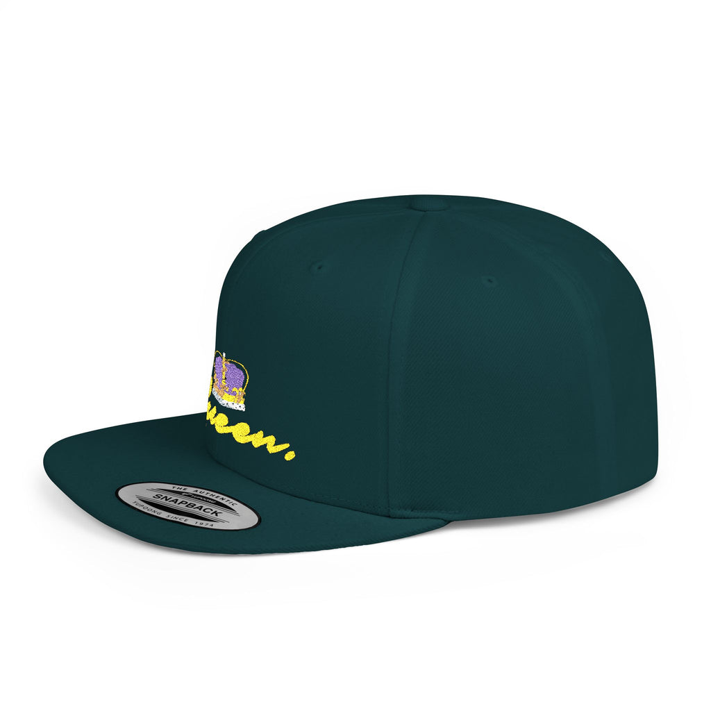 Queen Script Flat Bill Snapback Hat with Crown Embroidery