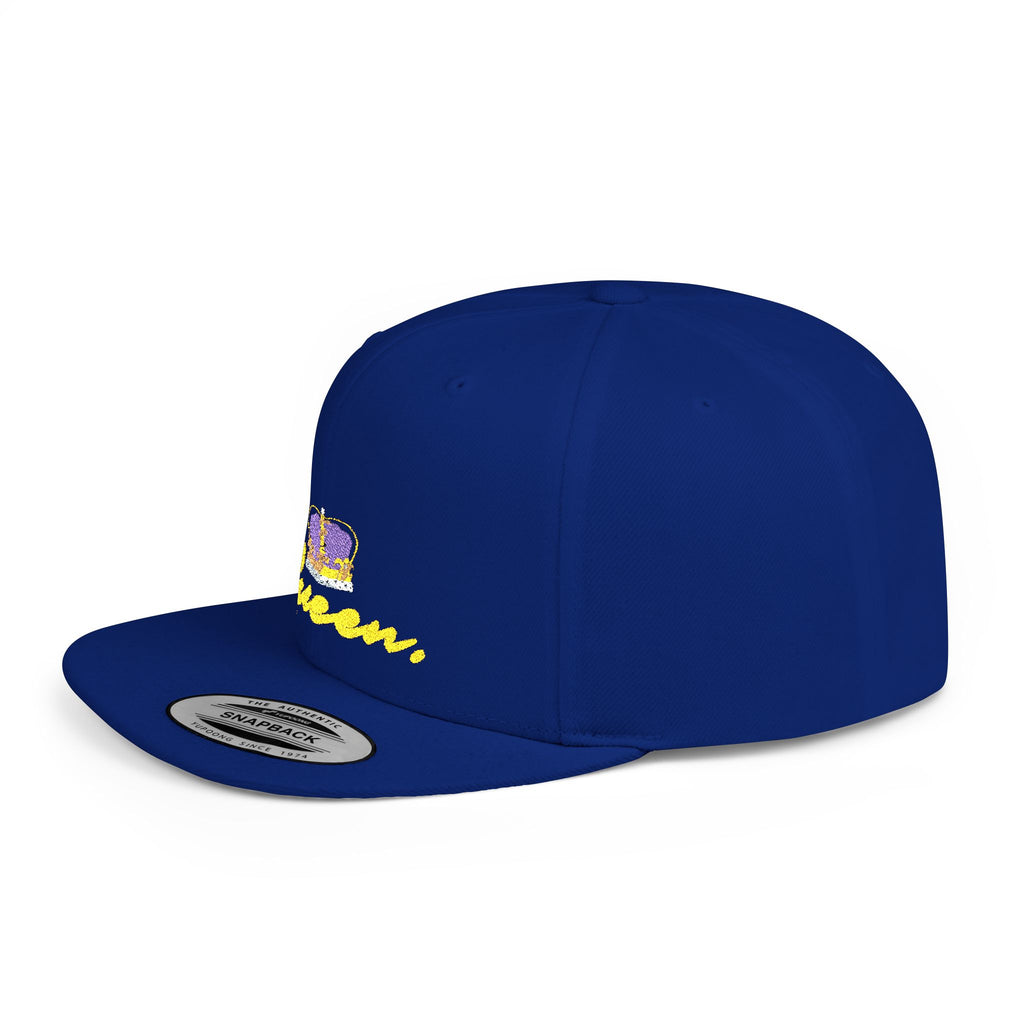 Queen Script Flat Bill Snapback Hat with Crown Embroidery