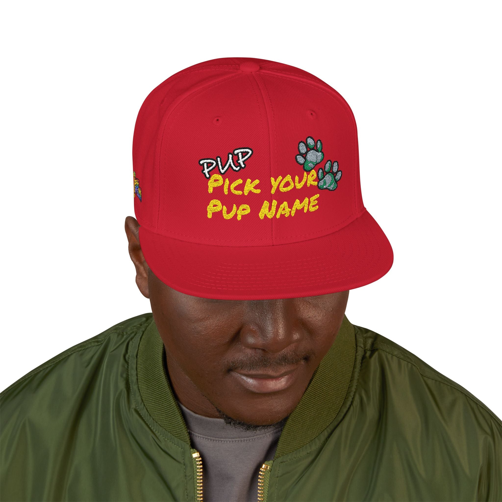 Embroidered Paw Print Snapback Hat – Customizable "Your Name/Frame" Streetwear Cap