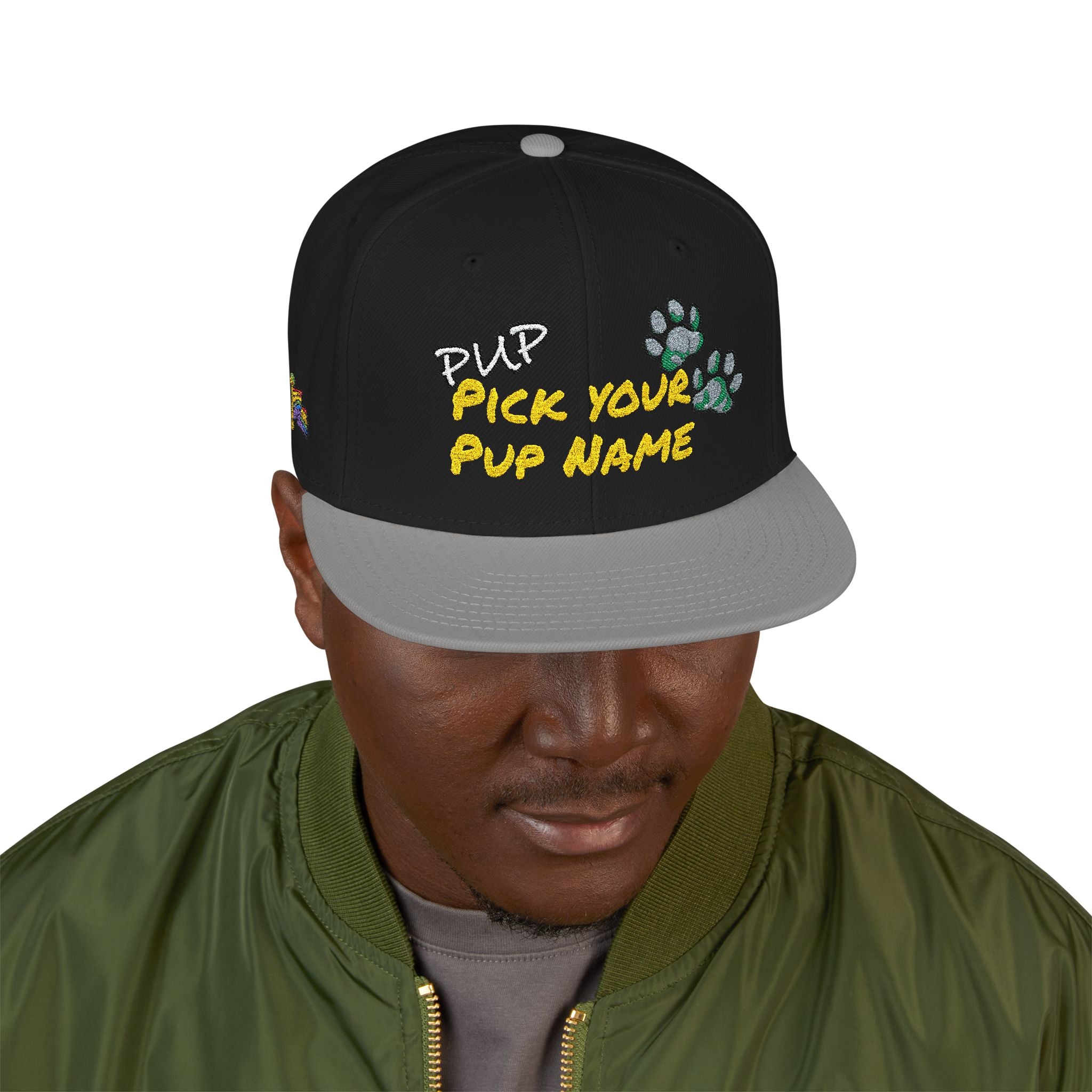 Embroidered Paw Print Snapback Hat – Customizable "Your Name/Frame" Streetwear Cap