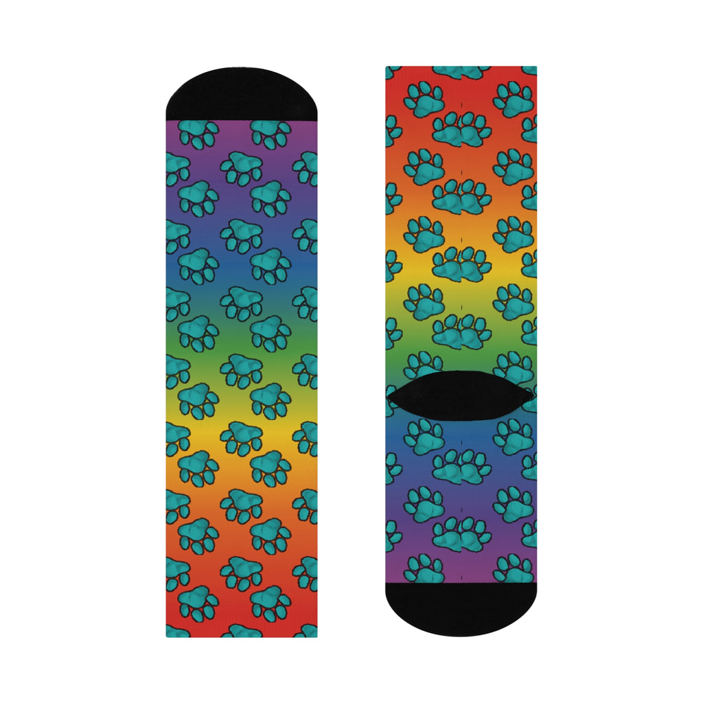 Rainbow Paw Print Cushioned Crew Socks