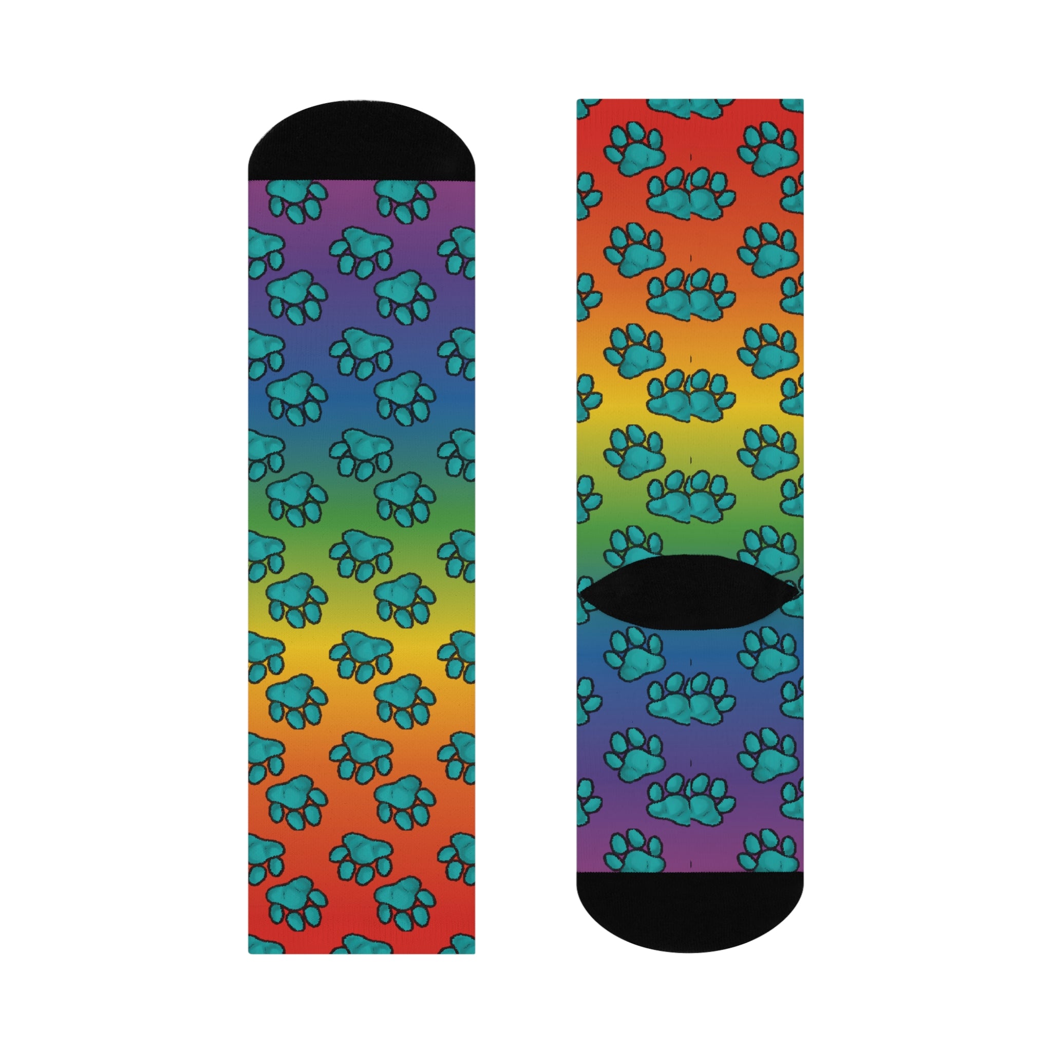 Rainbow Paw Print Cushioned Crew Socks