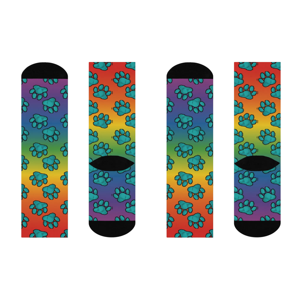 Rainbow Paw Print Cushioned Crew Socks