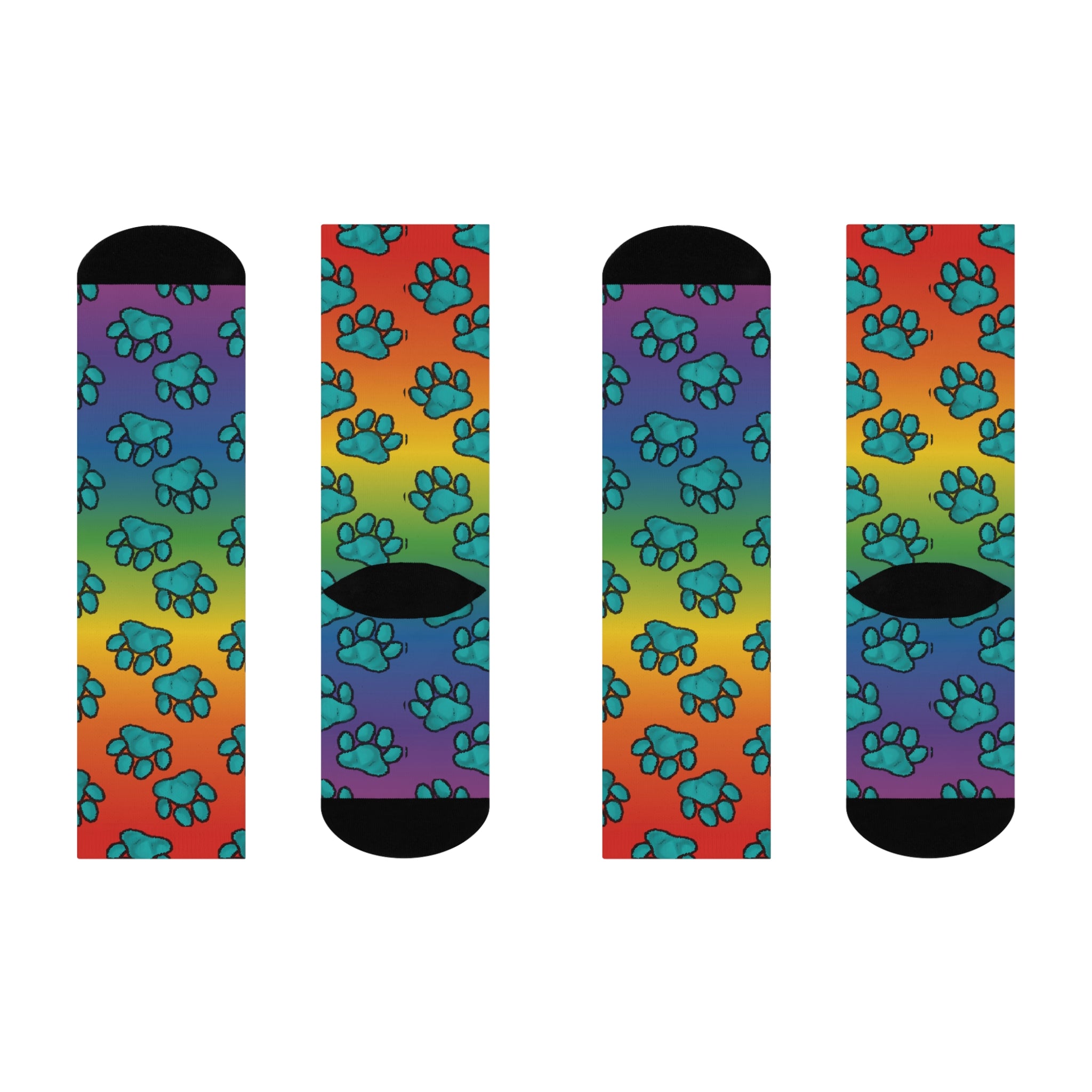 Rainbow Paw Print Cushioned Crew Socks