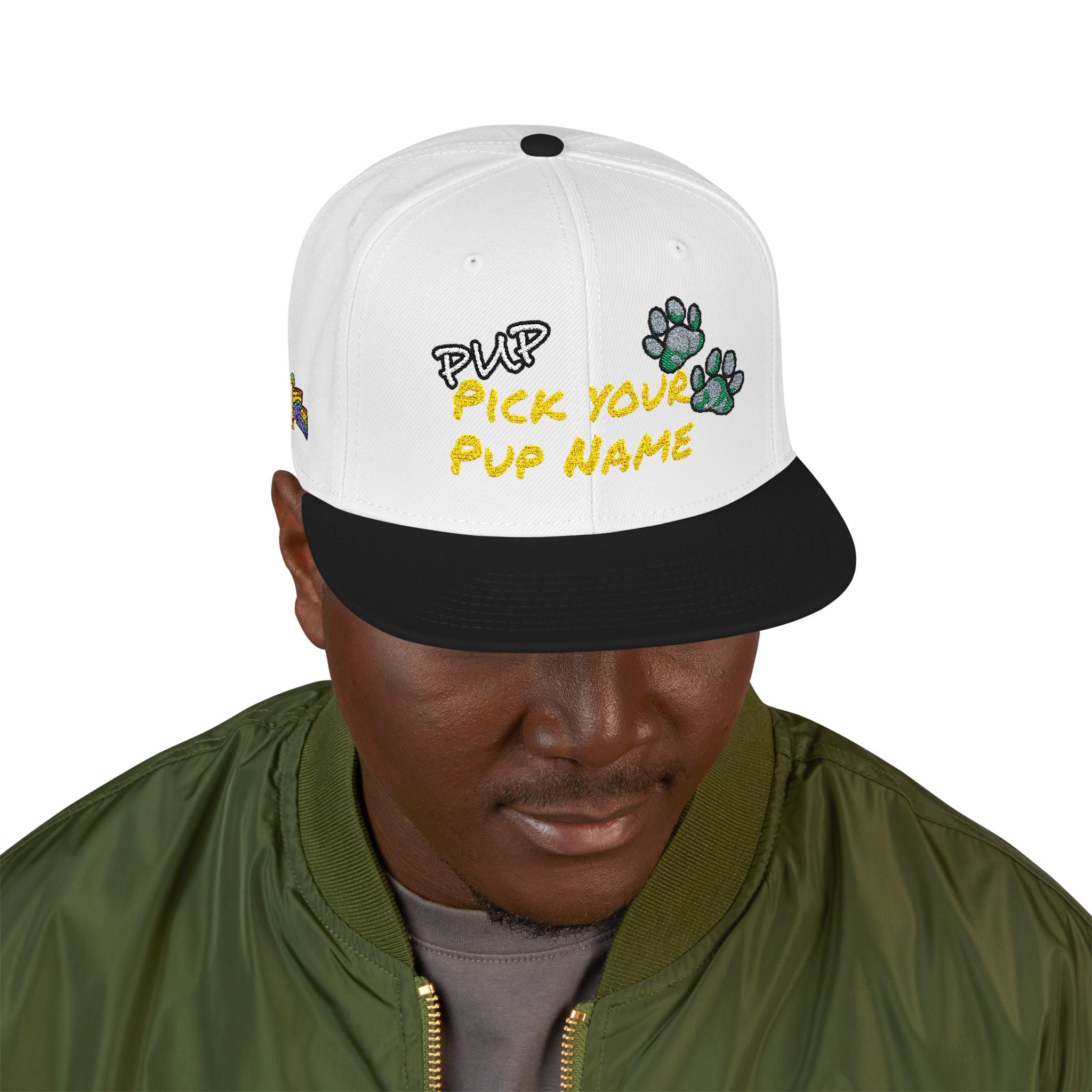 Embroidered Paw Print Snapback Hat – Customizable "Your Name/Frame" Streetwear Cap