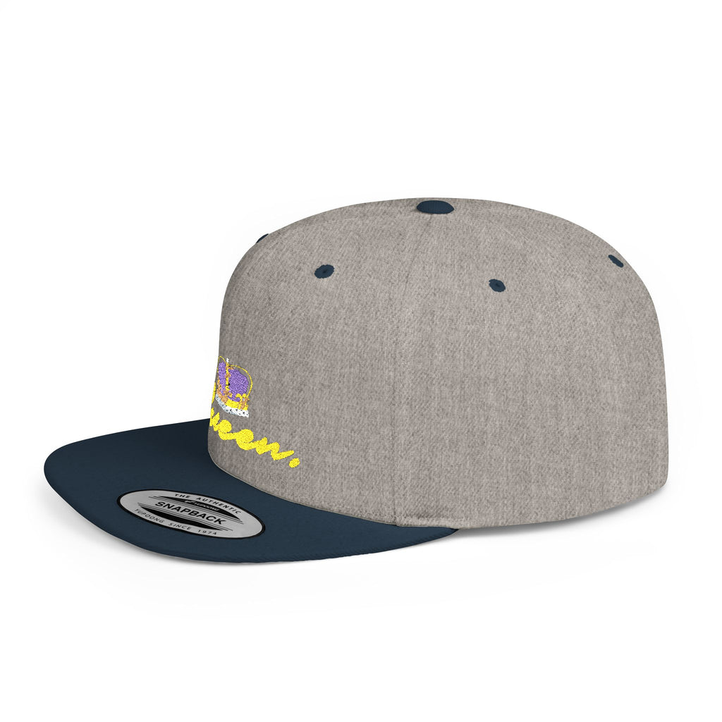 Queen Script Flat Bill Snapback Hat with Crown Embroidery