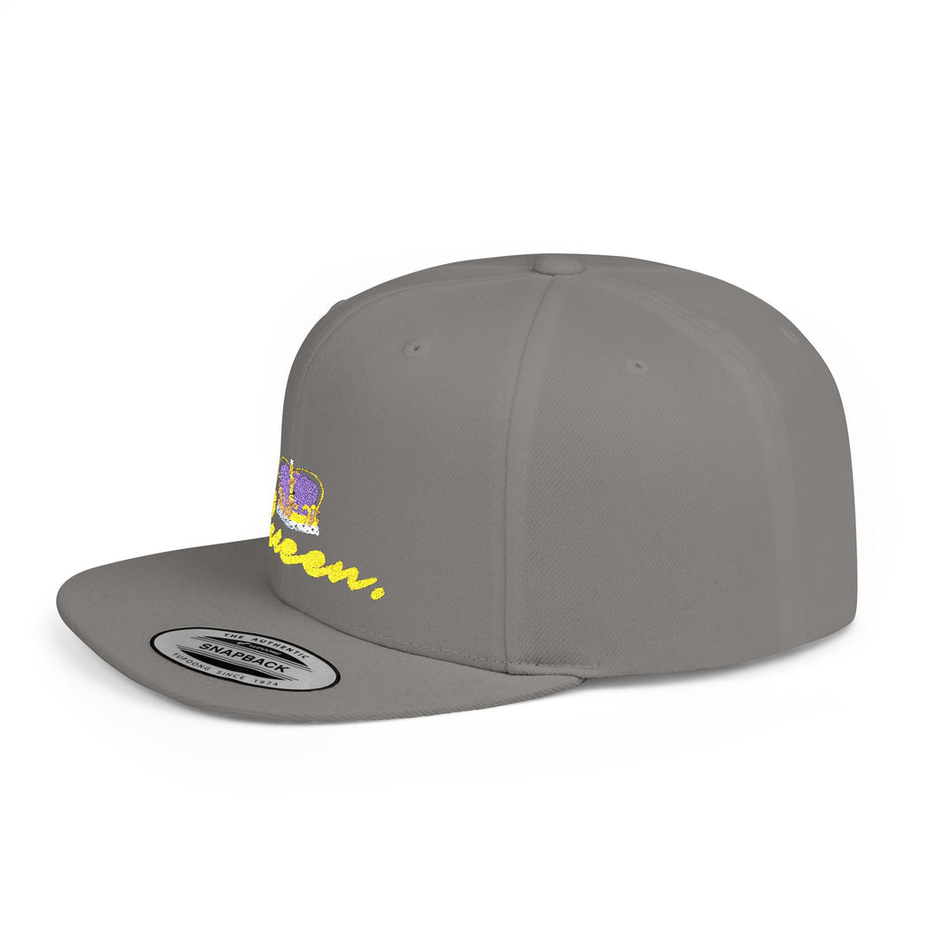 Queen Script Flat Bill Snapback Hat with Crown Embroidery