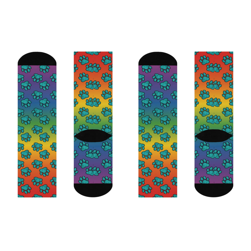 Rainbow Paw Print Cushioned Crew Socks