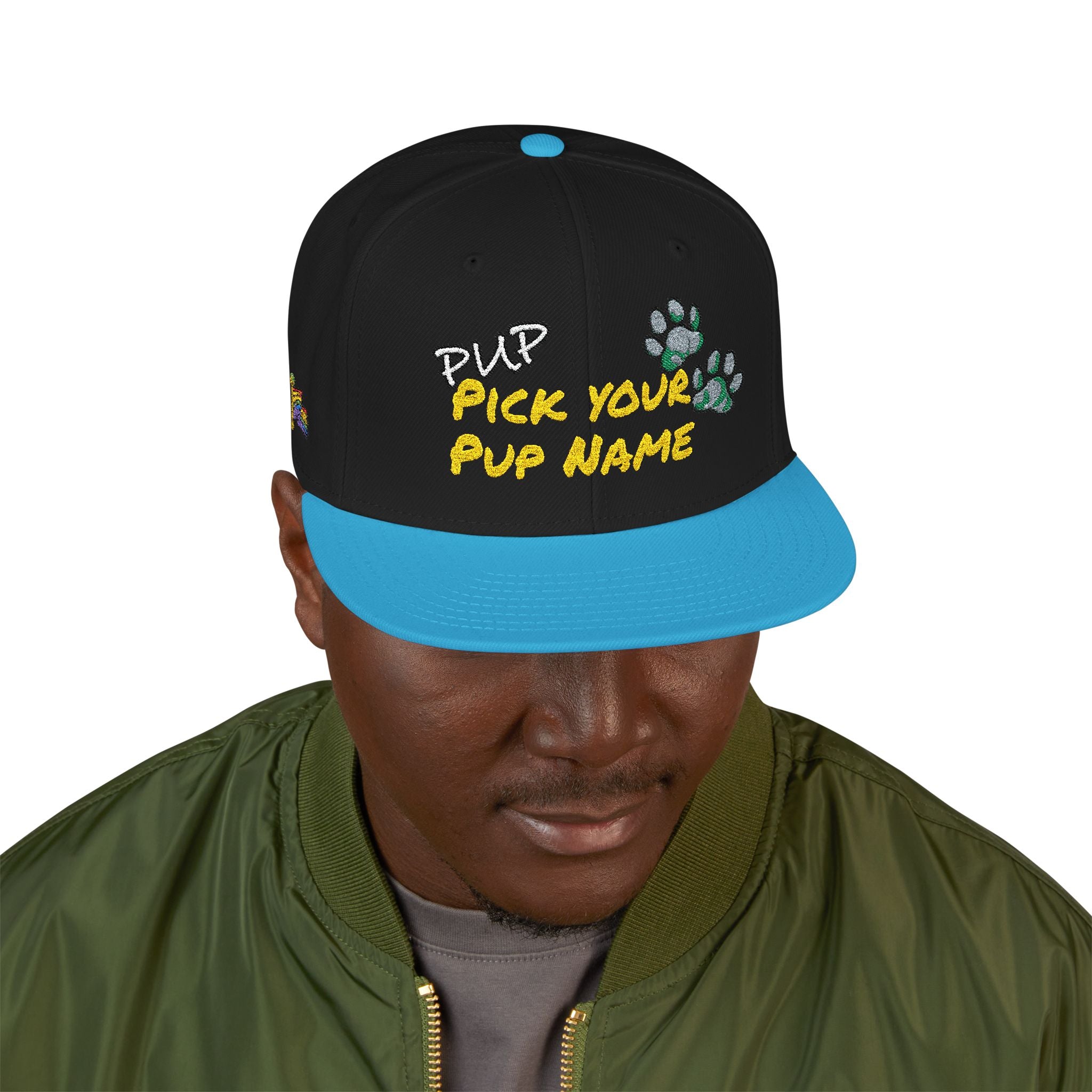 Embroidered Paw Print Snapback Hat – Customizable "Your Name/Frame" Streetwear Cap