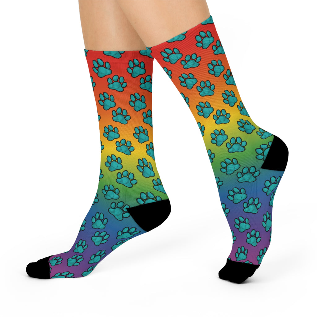 Rainbow Paw Print Cushioned Crew Socks