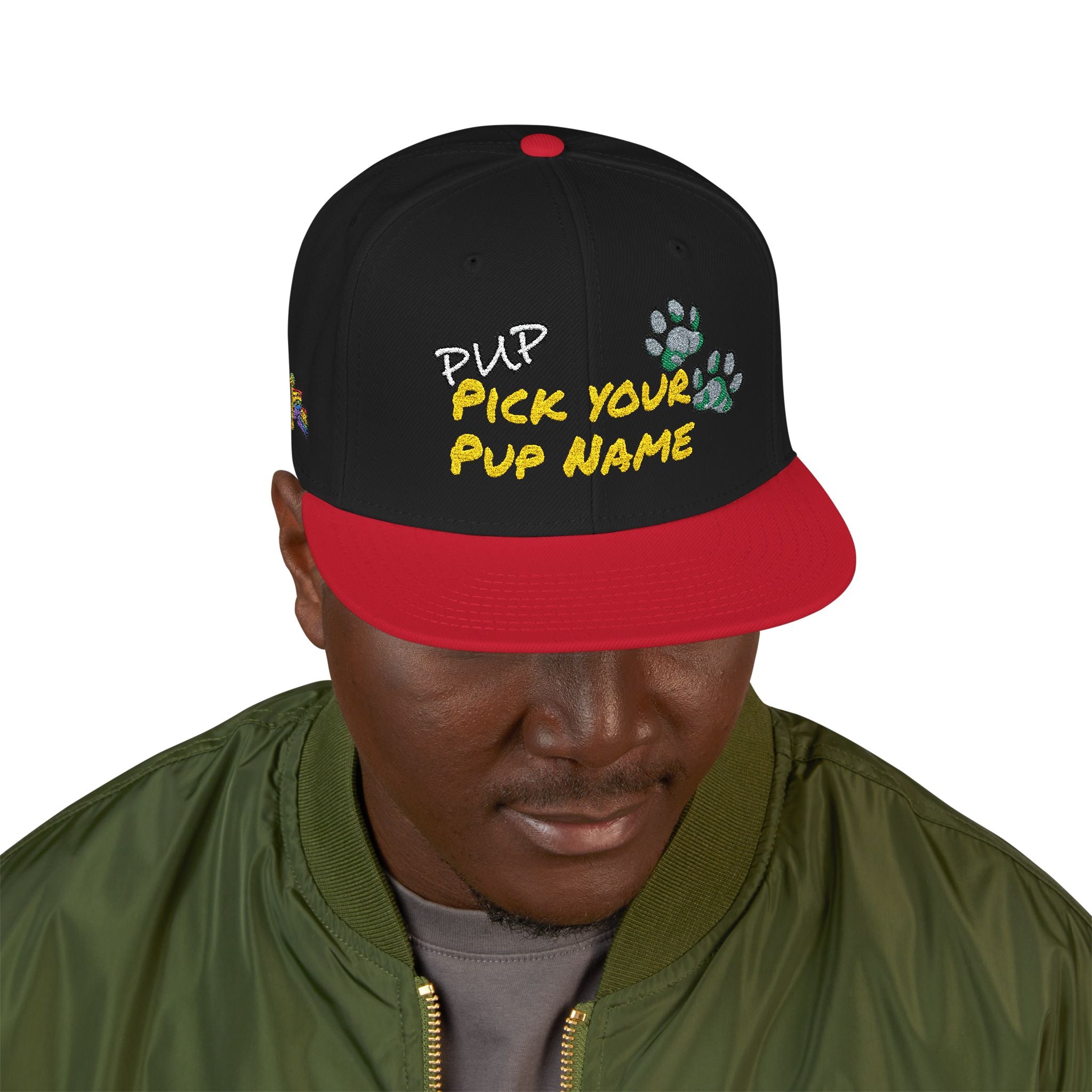 Embroidered Paw Print Snapback Hat – Customizable "Your Name/Frame" Streetwear Cap