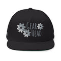 Gear Head Flat Bill Cap — Embroidered Mechanical Gears Hat
